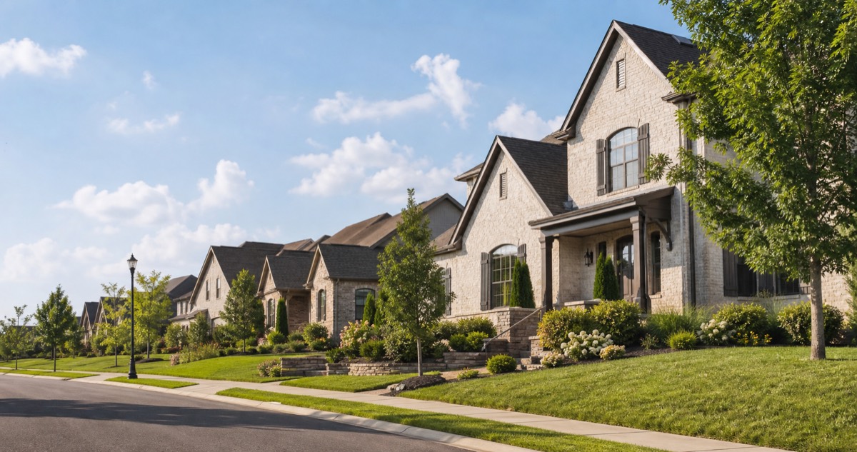 Quiet Lebanon Tennessee neighborhood street with modern homes